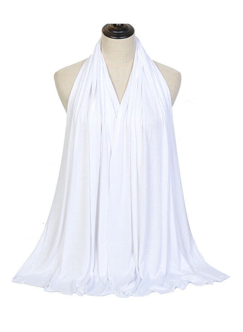 سكاي كشمير  شيلة حجاب فاخرة من قماش الجيرسيه القابل للتمدد – باللون الأبيض