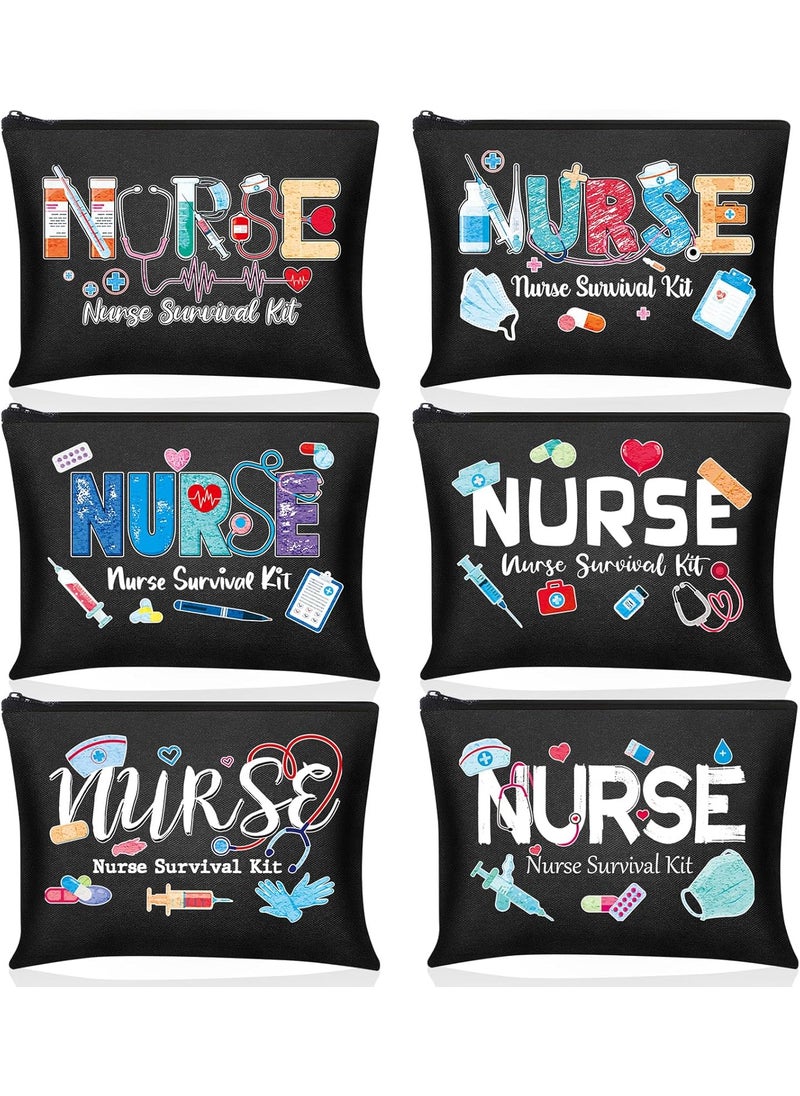Photect - Photect 6 Pieces Nurse Makeup Bags Nurse Canvas Cosmetic Bag Survival Kit Travel Pouch Bag Gift for Women Girls Nurses School Practitioner Supplies(Black) - Image 1