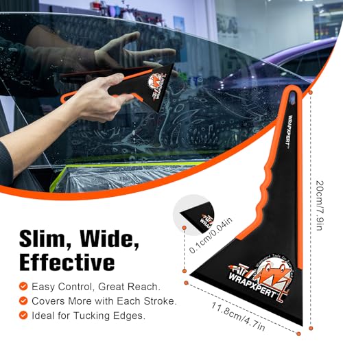 WRAPXPERT Window Tint Squeegee, 2 Pack Long Handle Window Tint Tools, Squeegee for Car Windows Tinting, Tri-Edge Contour Tool for Windshield/Side Mirrors/Rear Glass/Front Windows Film Installation - Image 2