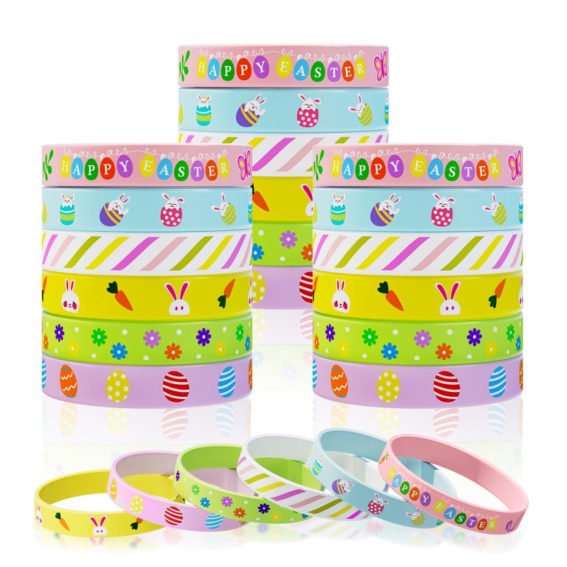 Genuvi Easter Rubber Bracelets for Kids 30PCS Easter Basket Stuffers Egg Fillers Silicone Wristbands Bulk Easter Party Favors Supplies for Kids Goodie Bag Stuffers Student Gifts Classroom Prizes Accessories - Image 1