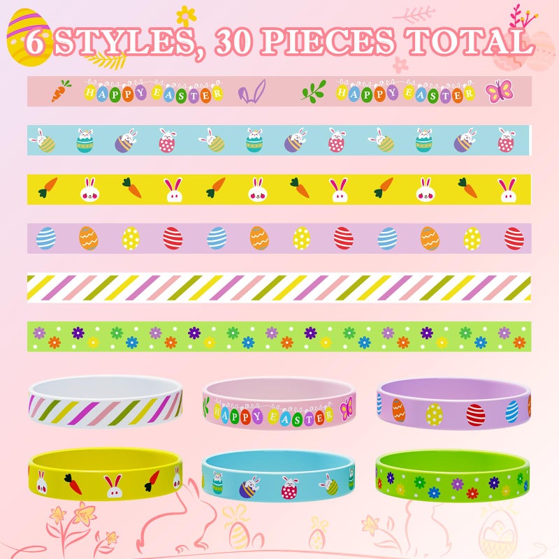 Genuvi Easter Rubber Bracelets for Kids 30PCS Easter Basket Stuffers Egg Fillers Silicone Wristbands Bulk Easter Party Favors Supplies for Kids Goodie Bag Stuffers Student Gifts Classroom Prizes Accessories - Image 3