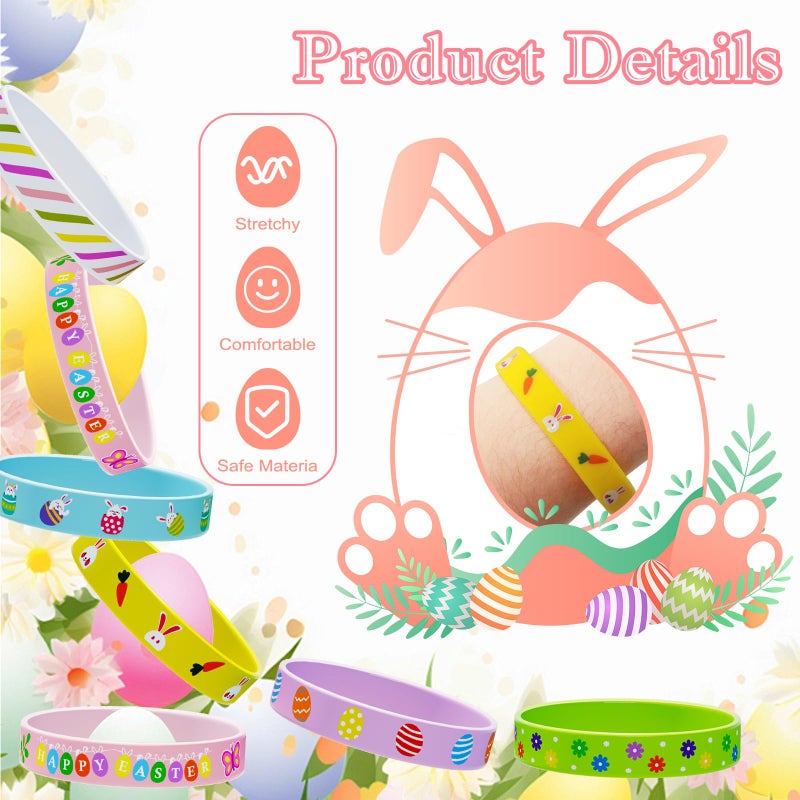 Genuvi Easter Rubber Bracelets for Kids 30PCS Easter Basket Stuffers Egg Fillers Silicone Wristbands Bulk Easter Party Favors Supplies for Kids Goodie Bag Stuffers Student Gifts Classroom Prizes Accessories - Image 4