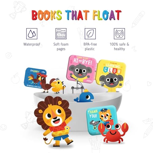 merka Waterproof Bath Book Set - 4-Pack, 6-Inch x 6-Inch, Multicolor, Manners - Plastic Bath Books for Toddlers 1-3 - Floats & Teaches Please, Thank You, Sorry, Hi & Bye - Image 4