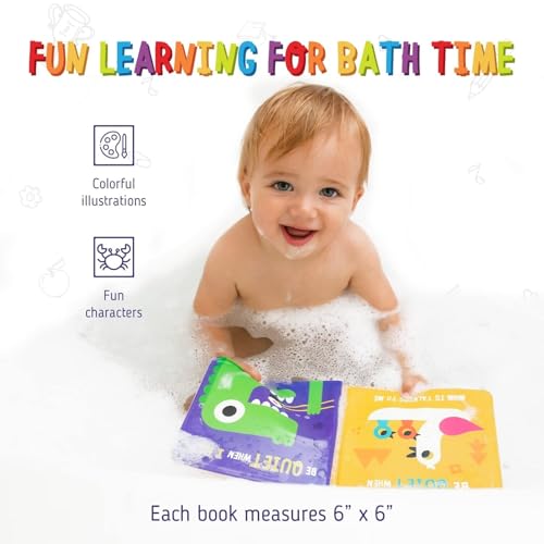 merka Waterproof Bath Book Set - 4-Pack, 6-Inch x 6-Inch, Multicolor, Manners - Plastic Bath Books for Toddlers 1-3 - Floats & Teaches Please, Thank You, Sorry, Hi & Bye - Image 5