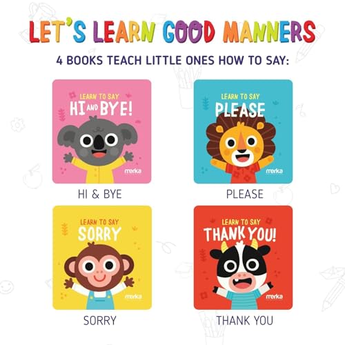 merka Waterproof Bath Book Set - 4-Pack, 6-Inch x 6-Inch, Multicolor, Manners - Plastic Bath Books for Toddlers 1-3 - Floats & Teaches Please, Thank You, Sorry, Hi & Bye - Image 3