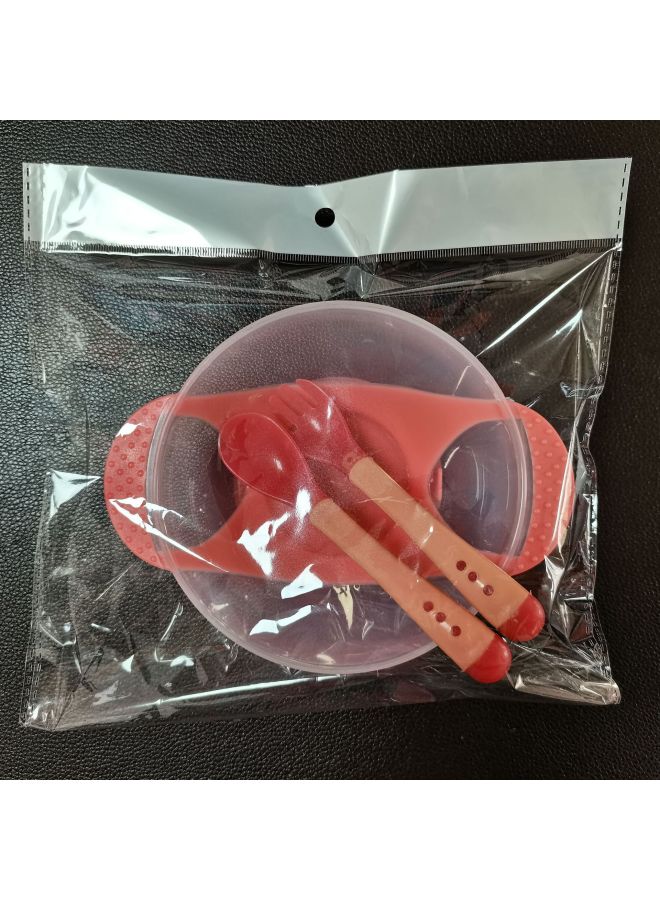Factory Wholesale Baby Sucker Bowl Suit Non-slip Drop-resistant Baby Bowl With Temperature Spoon Baby Training Bowl Big Suction-Specifications:Sucker Bowl With Fork Spoon (without Cover) Red - Image 1