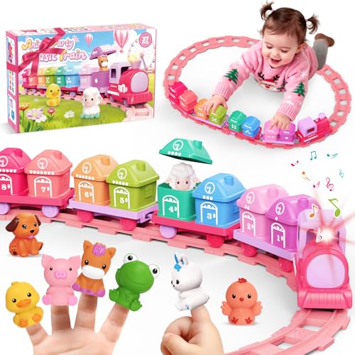 Meytccve Train Set Toy Toddlers for 13 Learning Toy for Ages 1 2 3Montessori Learning Matching Sorting ToysChristmas Birthday Gift Boys Girls Pink - Image 1