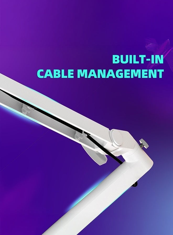 WALALLA Professional Low-Profile Mic Arm - Adjustable White Boom Stand with 10cm Riser & Solid Desk Clamp | Built-in Cable Management | Perfect for Podcasting, Streaming, Gaming (White) - Image 4