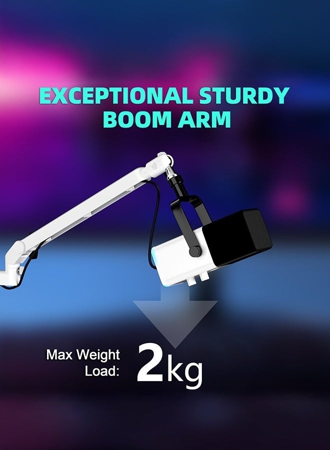 WALALLA Professional Low-Profile Mic Arm - Adjustable White Boom Stand with 10cm Riser & Solid Desk Clamp | Built-in Cable Management | Perfect for Podcasting, Streaming, Gaming (White) - Image 3