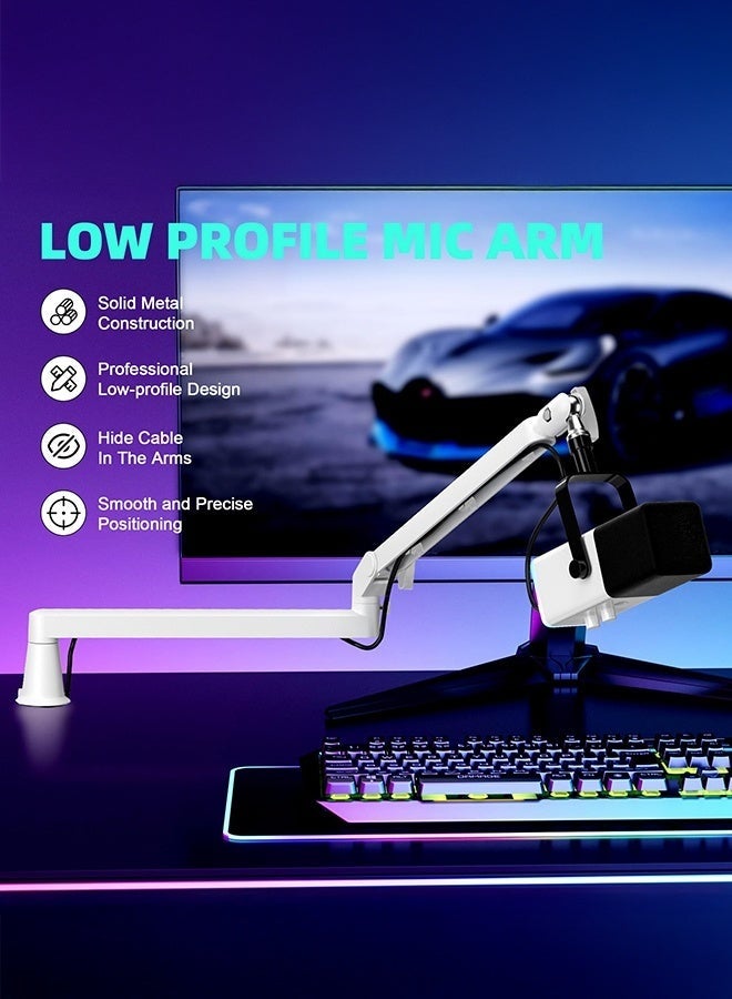 WALALLA Professional Low-Profile Mic Arm - Adjustable White Boom Stand with 10cm Riser & Solid Desk Clamp | Built-in Cable Management | Perfect for Podcasting, Streaming, Gaming (White) - Image 5