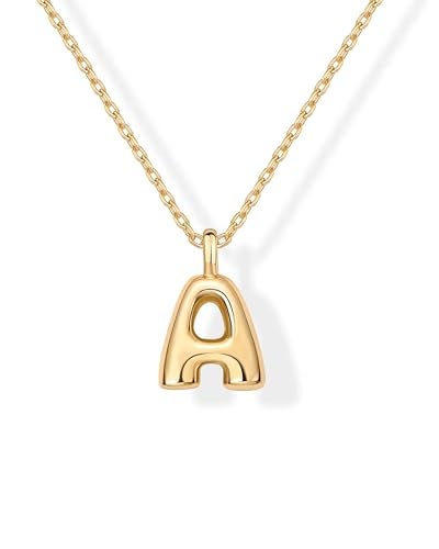 PAVOI 14K Yellow Gold Plated Dainty Chunky Bubble Initial Letter Pendant Necklace for Women - Alphabet Necklace - Letter A - Image 3