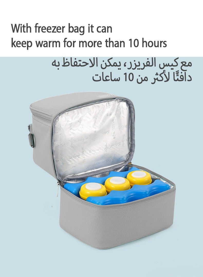 Jourvent Breast Pump Bag Gray Dual-Layer Cooler Moistureproof Compartments for Outdoor Use Work and Breast Milk Storage Daily Carry - Image 5