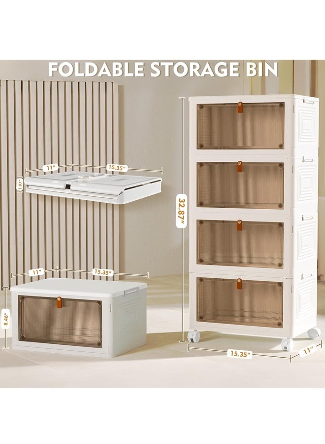 4 Tier Plastic Storage Bins with Lid 23QT, Stackable Storage Containers with Wheels, Closet Organizers and Storage for Living Room,Office,Dorm - Image 2