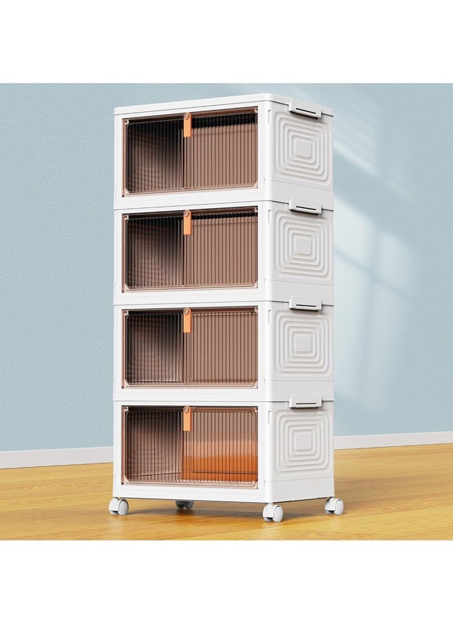 4 Tier Plastic Storage Bins with Lid 23QT, Stackable Storage Containers with Wheels, Closet Organizers and Storage for Living Room,Office,Dorm - Image 1