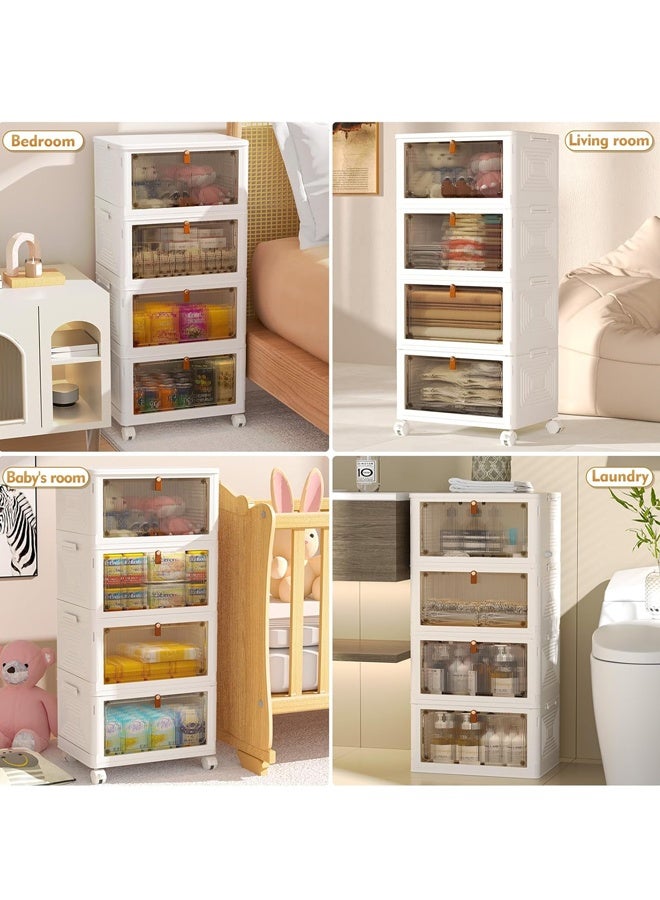 4 Tier Plastic Storage Bins with Lid 23QT, Stackable Storage Containers with Wheels, Closet Organizers and Storage for Living Room,Office,Dorm - Image 3