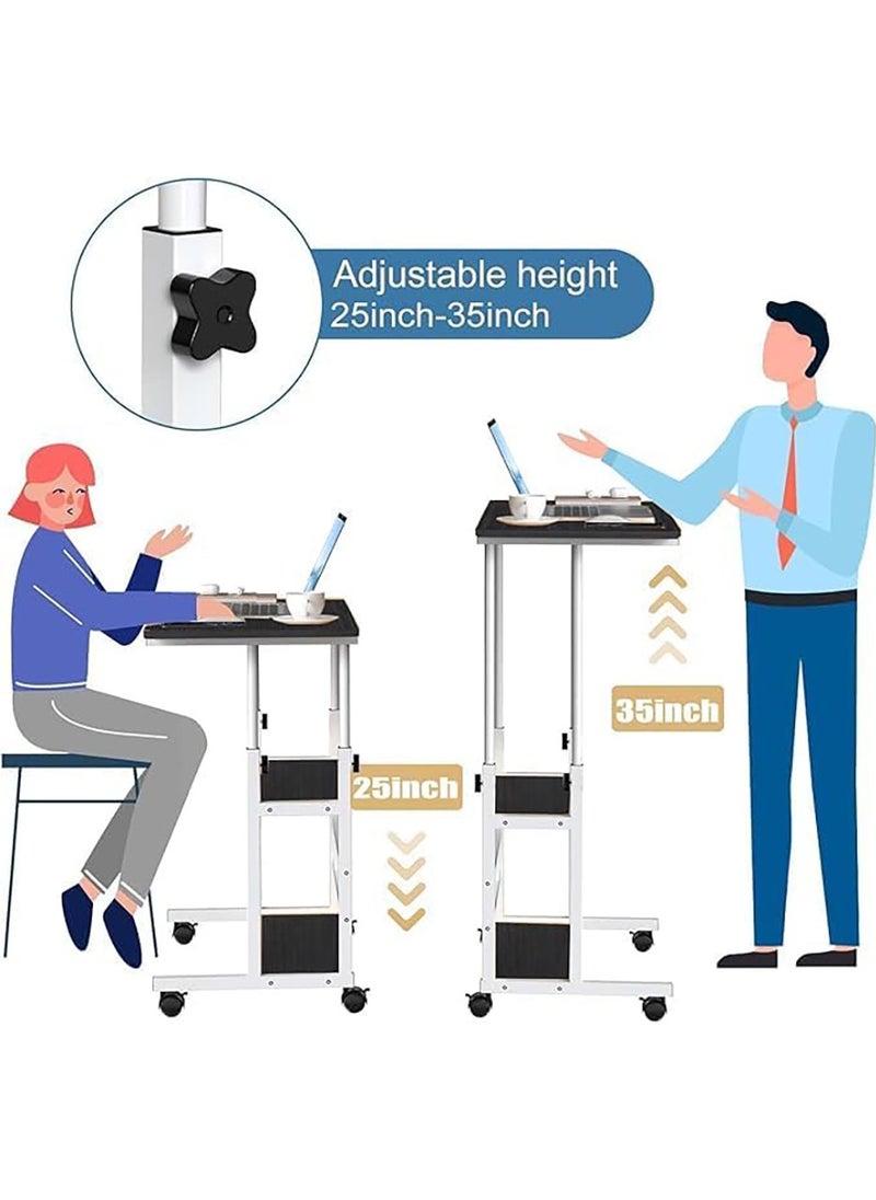 VUCATIN - Standing Desk Adjustable Height Mobile Stand Up Desk with Wheels Portable Rolling Desk Small Computer Desk Portable Laptop Desk Standing Table Sit Stand Home Office Desks Rustic (Black) - Image 1