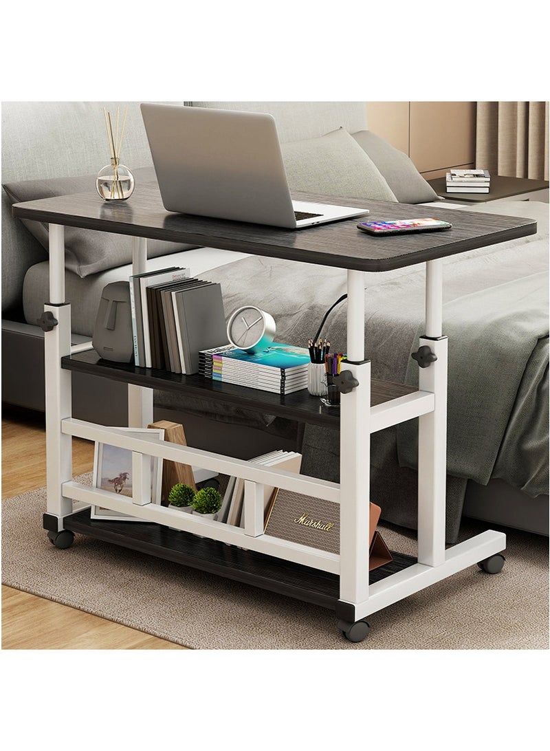VUCATIN Height Adjustable Rolling Laptop Desk with Wheels - Minimalist Bedside Table for Dorm & Bedroom, Mobile Workstation for Home Office, Movable Simple Sofa Side Coffee Table (80x40cm, Black) - Image 1