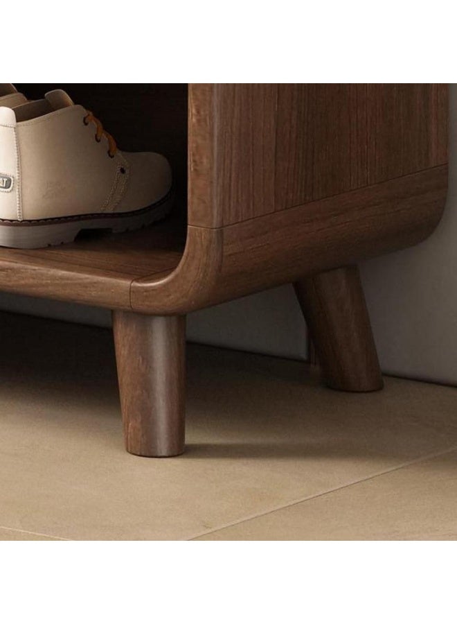 إيونتو خزانة أحذية عصرية بمساحة 100 سم مع درجين و3 أبواب - لون أبيض وخشبي، تصميم بدون مقابض، أرجل خشبية وحجرات تخزين مفتوحة - Image 5