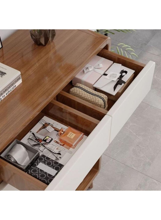 إيونتو خزانة أحذية عصرية بمساحة 100 سم مع درجين و3 أبواب - لون أبيض وخشبي، تصميم بدون مقابض، أرجل خشبية وحجرات تخزين مفتوحة - Image 3