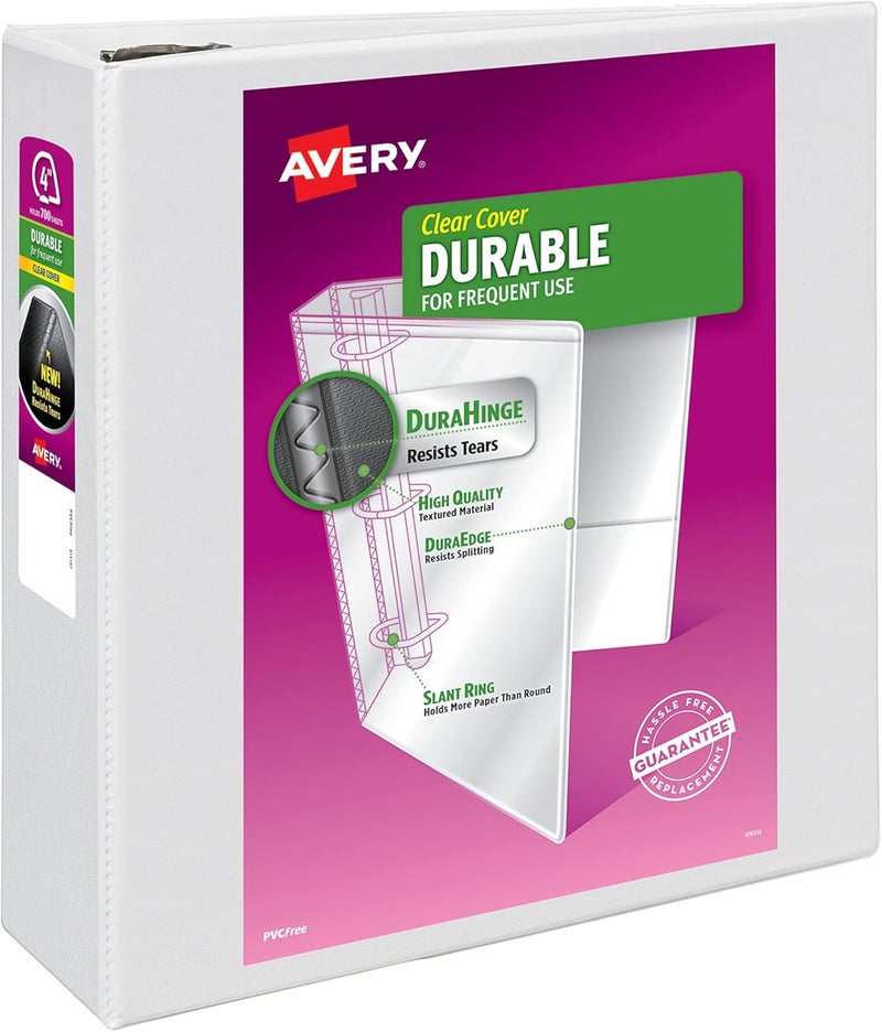 AVERY Durable View 3 Ring Binder, 4 Inch EZD Rings, 1 White Binder (09801) - Image 1