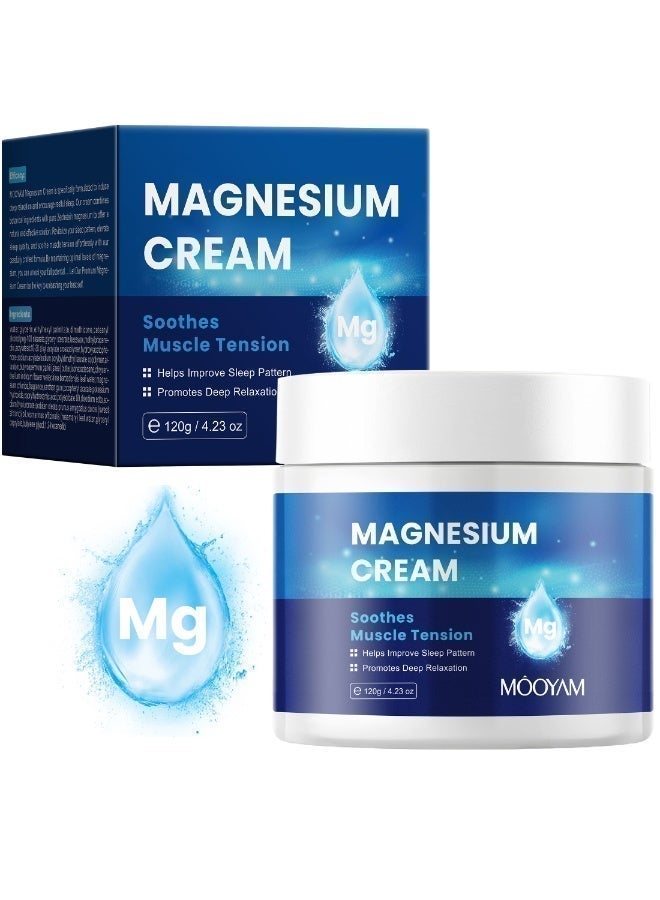 MOOYAM Magnesium Cream, Improve Sleep, Promotes Deep Relaxation, Leg & Joint Care, Non-Greasy, Topical Magnesium Chloride, Fast Absorbing Formula for Restful Nights 120g - Image 2