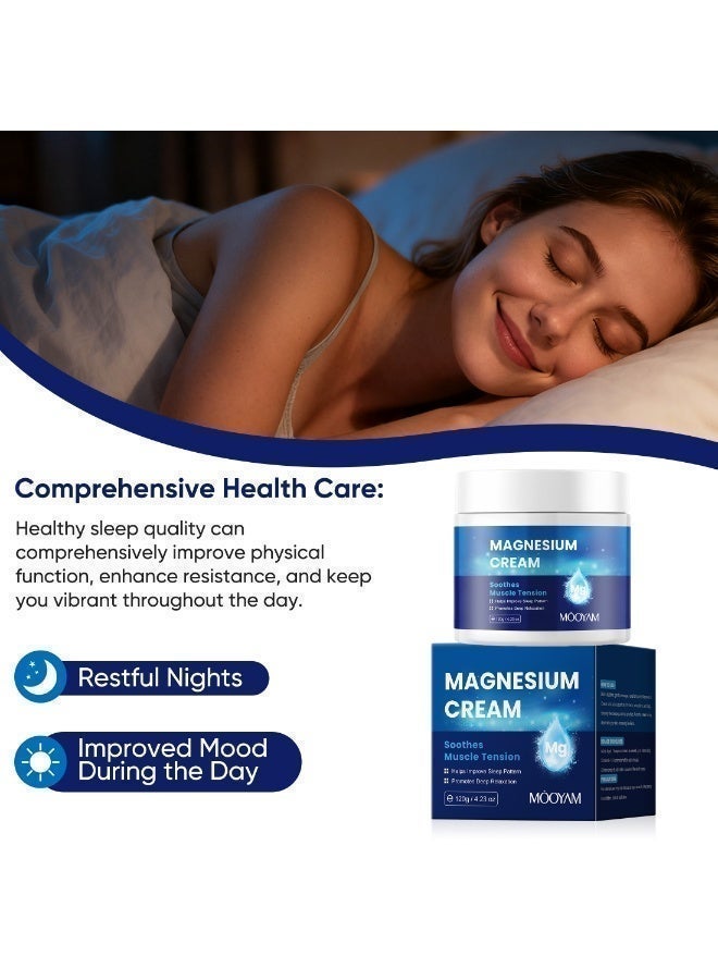 MOOYAM Magnesium Cream, Improve Sleep, Promotes Deep Relaxation, Leg & Joint Care, Non-Greasy, Topical Magnesium Chloride, Fast Absorbing Formula for Restful Nights 120g - Image 5