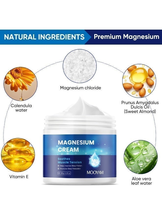 MOOYAM Magnesium Cream, Improve Sleep, Promotes Deep Relaxation, Leg & Joint Care, Non-Greasy, Topical Magnesium Chloride, Fast Absorbing Formula for Restful Nights 120g - Image 4