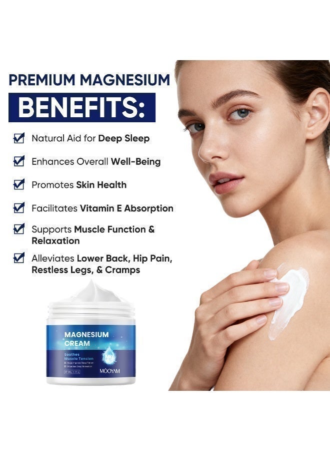MOOYAM Magnesium Cream, Improve Sleep, Promotes Deep Relaxation, Leg & Joint Care, Non-Greasy, Topical Magnesium Chloride, Fast Absorbing Formula for Restful Nights 120g - Image 3