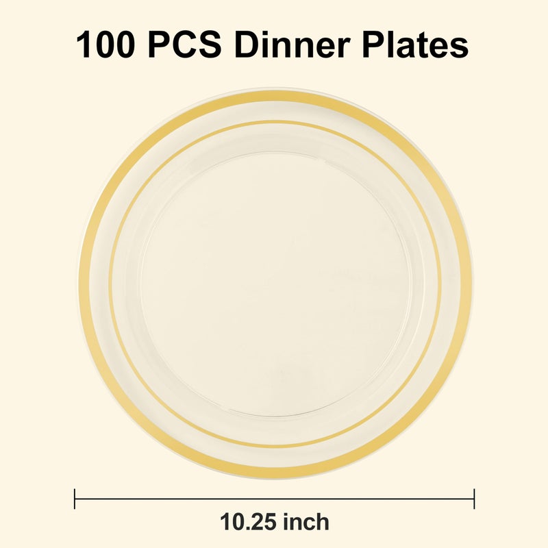 Beststar 100Pcs Clear Plastic Plates For Party  10.25 Inch Heavy Duty Dinner Plates With Gold Rim  Disposable Plates For Wedding And Birthday - Image 2