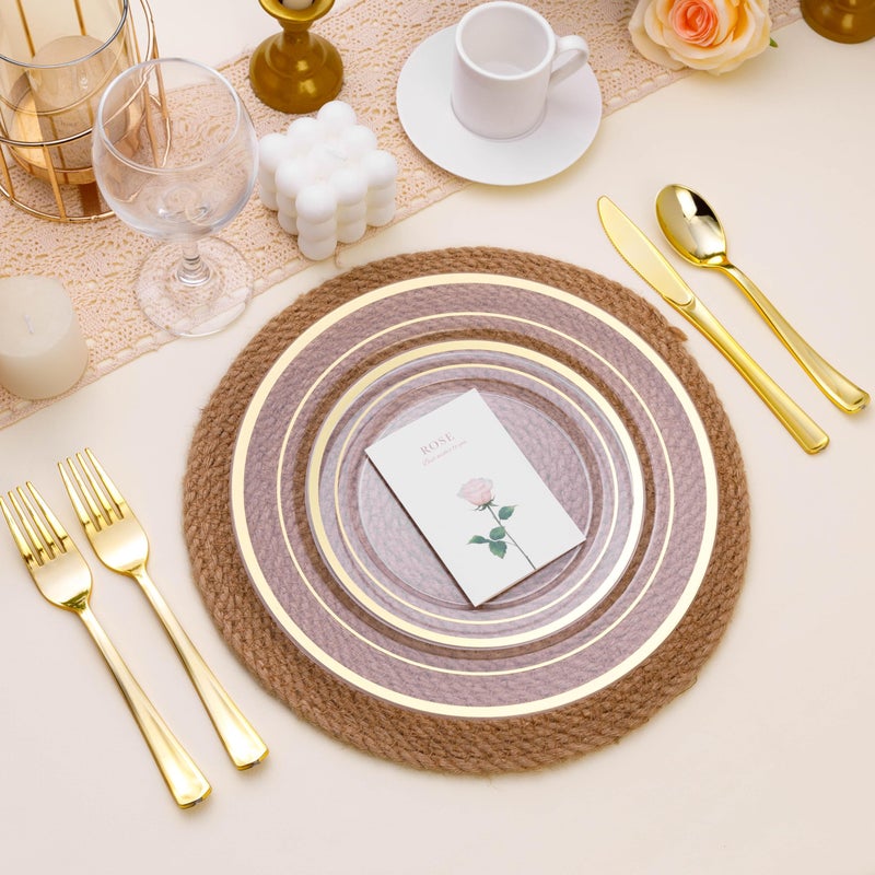 Beststar 100Pcs Clear Plastic Plates For Party  10.25 Inch Heavy Duty Dinner Plates With Gold Rim  Disposable Plates For Wedding And Birthday - Image 3