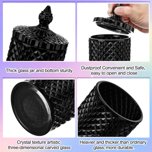 Aoriher 4 Pcs Crystal Glass Candy Jar Set with Lids Home Decorative Storage Jars for Apothecary, Bathroom, Kitchen, and Pantry, Ideal for Cotton Swabs and Jewelry(Medium,Black) - Image 3