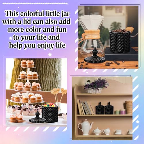 Aoriher 4 Pcs Crystal Glass Candy Jar Set with Lids Home Decorative Storage Jars for Apothecary, Bathroom, Kitchen, and Pantry, Ideal for Cotton Swabs and Jewelry(Medium,Black) - Image 5
