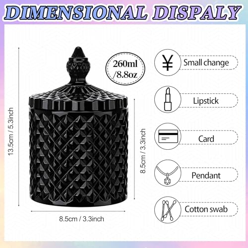 Aoriher 4 Pcs Crystal Glass Candy Jar Set with Lids Home Decorative Storage Jars for Apothecary, Bathroom, Kitchen, and Pantry, Ideal for Cotton Swabs and Jewelry(Medium,Black) - Image 2