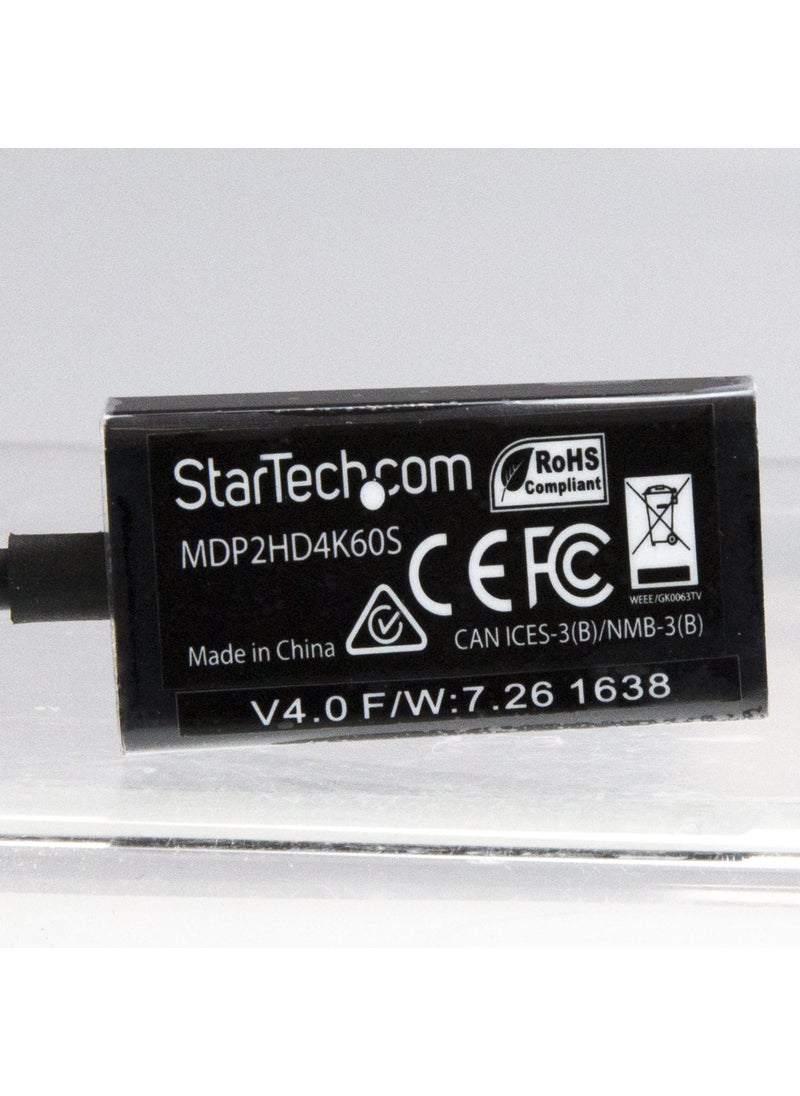 Startech.com StarTech.com Mini DisplayPort to HDMI Adapter - Active mDP 1.4 to HDMI 2.0 Video Converter - 4K 60Hz - Mini DP or Thunderbolt 1/2 Mac/PC to HDMI Monitor/TV/Display (MDP2HD4K60S), Black  - Image 4