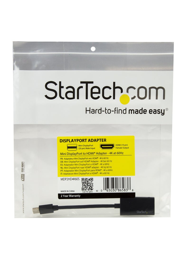 Startech.com StarTech.com Mini DisplayPort to HDMI Adapter - Active mDP 1.4 to HDMI 2.0 Video Converter - 4K 60Hz - Mini DP or Thunderbolt 1/2 Mac/PC to HDMI Monitor/TV/Display (MDP2HD4K60S), Black  - Image 5