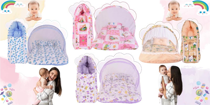 Kwitchy Baby Bed New Born Baby Bedding Set | Mattress | Mosquito Net | Carry | Cotton | Infants Beds | Products All | Gift Combo | Essentials (0-6 Months) (2PCS Set) - Image 2