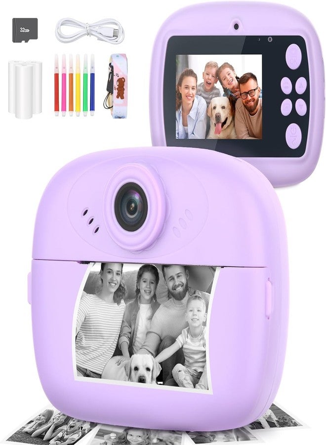 Case Creation Kids Instant Print Camera Video with Games, Thermal Printer, 2 Print Rolls, USB Charging, 48MP Children Digital Camera, Gift for Boys & Girls Age 3–16 (Purple) - Image 1