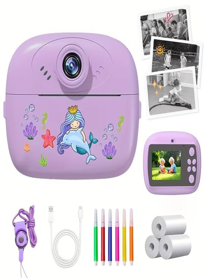 Case Creation Kids Instant Print Camera Video with Games, Thermal Printer, 2 Print Rolls, USB Charging, 48MP Children Digital Camera, Gift for Boys & Girls Age 3–16 (Purple) - Image 2