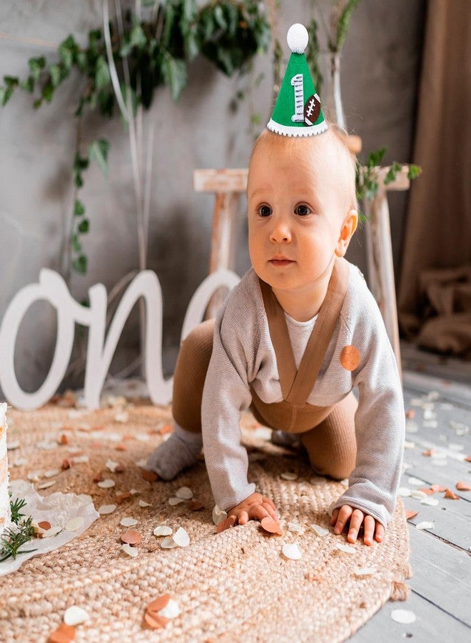Gosknor Football 1st Birthday Hat, Green First Year Down Birthday Party Decorations Kids Girl Baby Rugby One Birthday Hat with Elastic Tape Perfect 1 Birthday Photo Props Sports Themed Supplies - Image 3