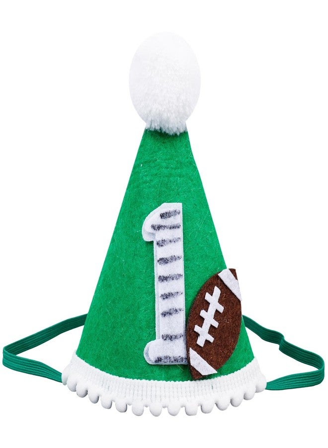 Gosknor Football 1st Birthday Hat, Green First Year Down Birthday Party Decorations Kids Girl Baby Rugby One Birthday Hat with Elastic Tape Perfect 1 Birthday Photo Props Sports Themed Supplies - Image 1
