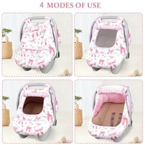 Jundetye Car Seat Cover Baby Girls Winter, Dual Zipper Infant Carseat Covers with Breathable Mesh, Universal & Warm Protection Canopy Snug Fit Baby Carseats & Strollers, Pink Rose - Image 5