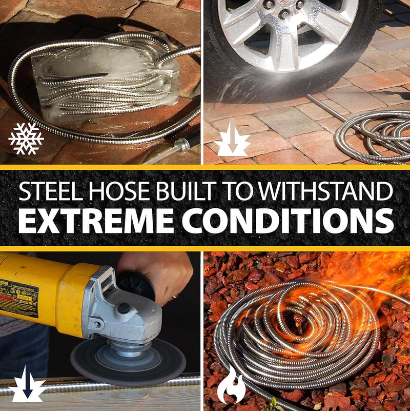 BIONIC STEEL 100 Ft Metal Garden Hose with Sprayer Nozzle, Non Kinking Designed Stainless Steel Heavy Duty Water Hose 100 Ft x 5/8 in. Flexible NON Expandable for Uninterrupted Water Flow, 500 PSI - Image 3