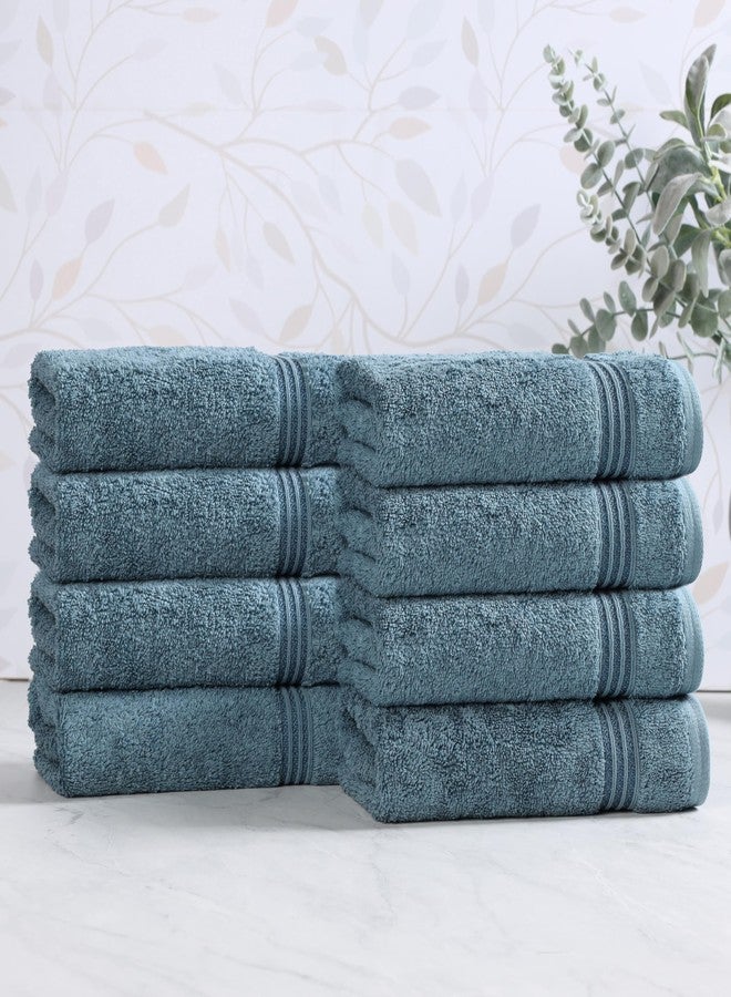 Superior Egyptian Cotton 8-Piece Hand Towel Set, Towel Basics For Quick Dry, Absorbent Small Towels, Facial, Spa, Kitchen, Bathroom Essentials, Apartment, Guest Bath, Soft, Washcloth, Sapphire - Image 2