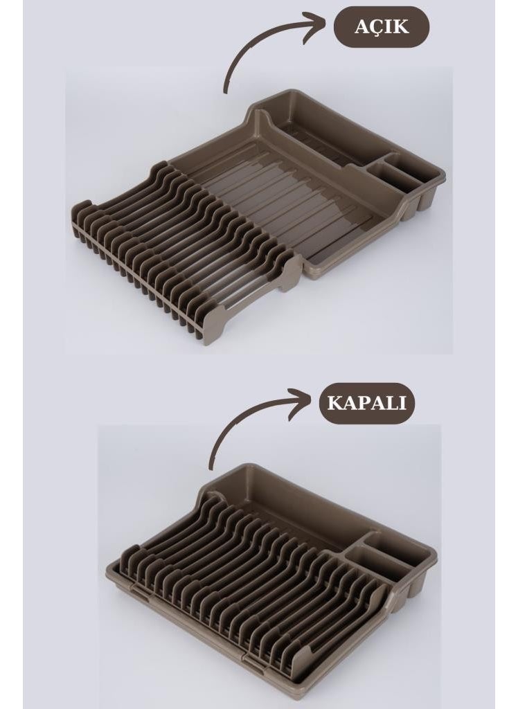 Folding Dish Rack, Plate Rack Drying Rack with Spoon Rack, Brown