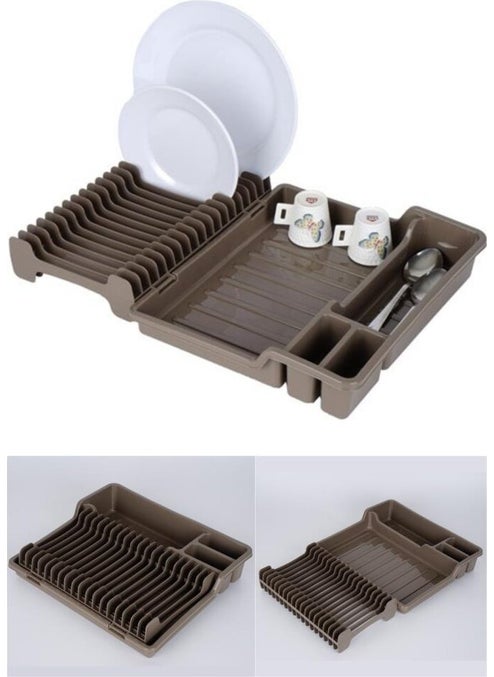 Folding Dish Rack, Plate Rack Drying Rack with Spoon Rack, Brown