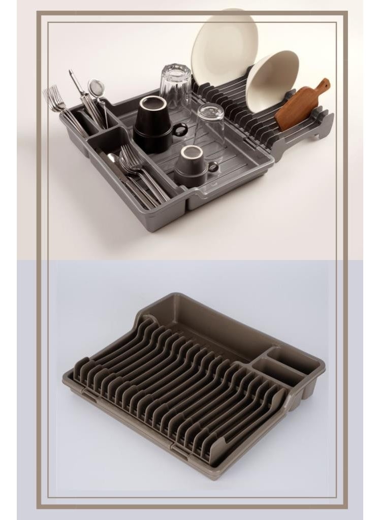 Folding Dish Rack, Plate Rack Drying Rack with Spoon Rack, Brown