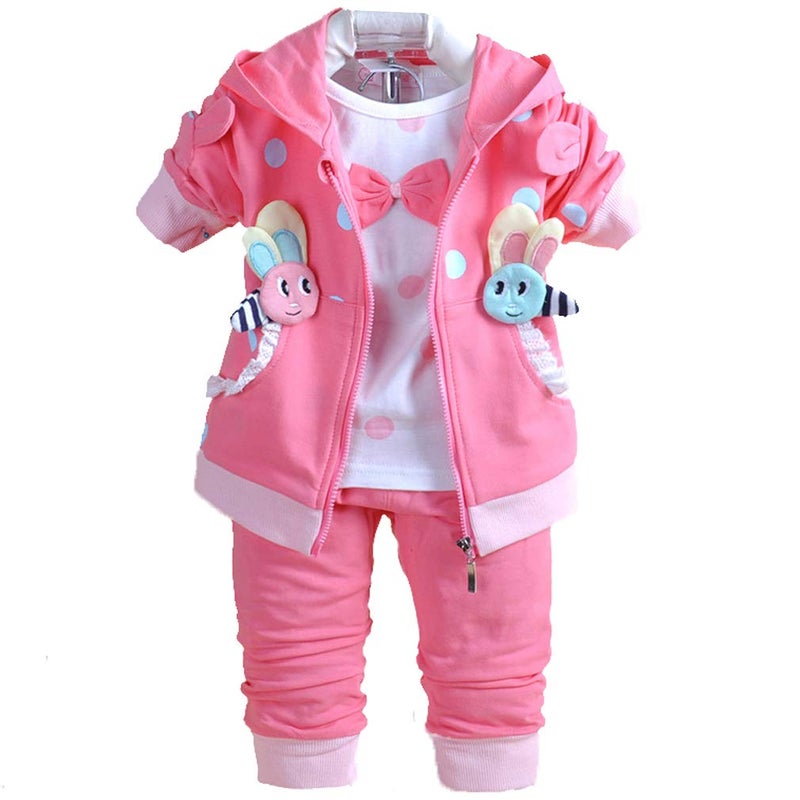 Yao 6M4Y 3pcs Baby Girl Casual Hoodie Jacket Cotton TShirt Pants Sweater Hot Pink1218M