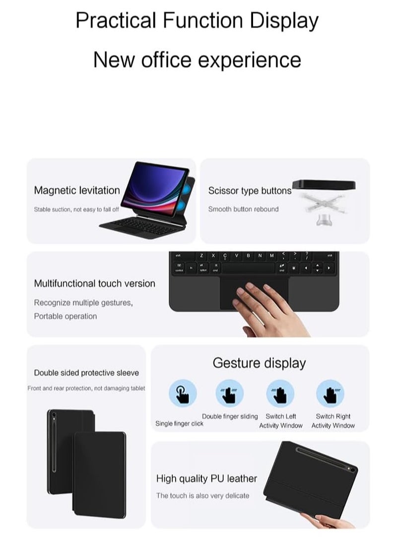 Keyboard Compatible with Samsung Galaxy Tab S10 Plus 12.4 Inch 2024 SM-X820 X826B Strong Magnetic Keyboard Case Bluetooth Trackpad Keyboard - Image 5