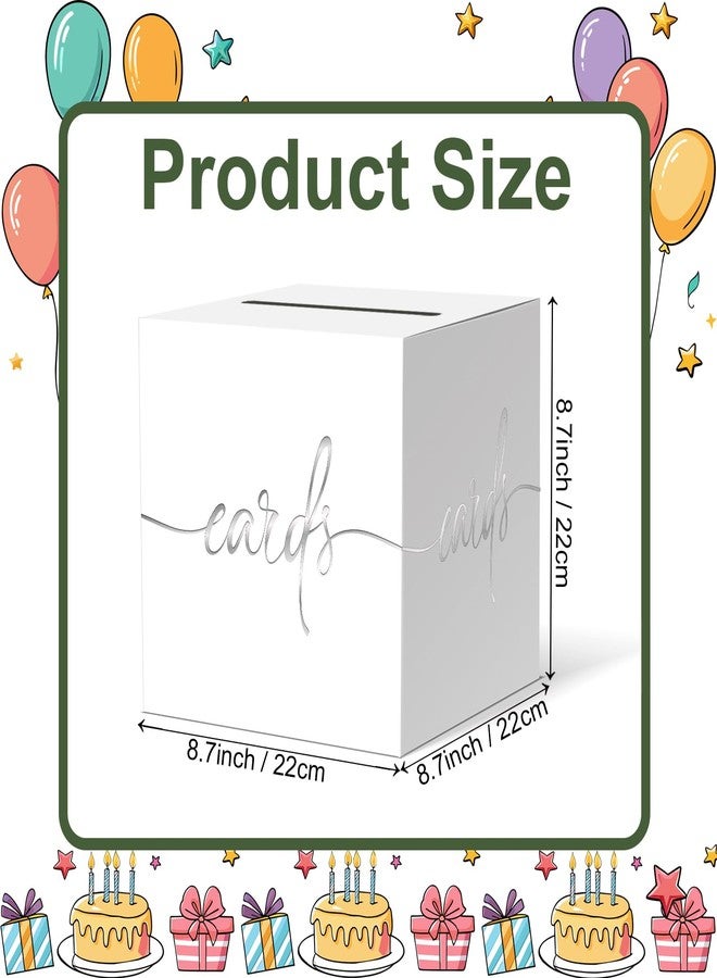 CINSOEN White Card Box with Silver Foil Design, Paperboard Card Box for Birthday Wedding Party Graduation Retirement Anniversary Valentine's Day & Baby Showers, Raffle or Money Box - Image 3