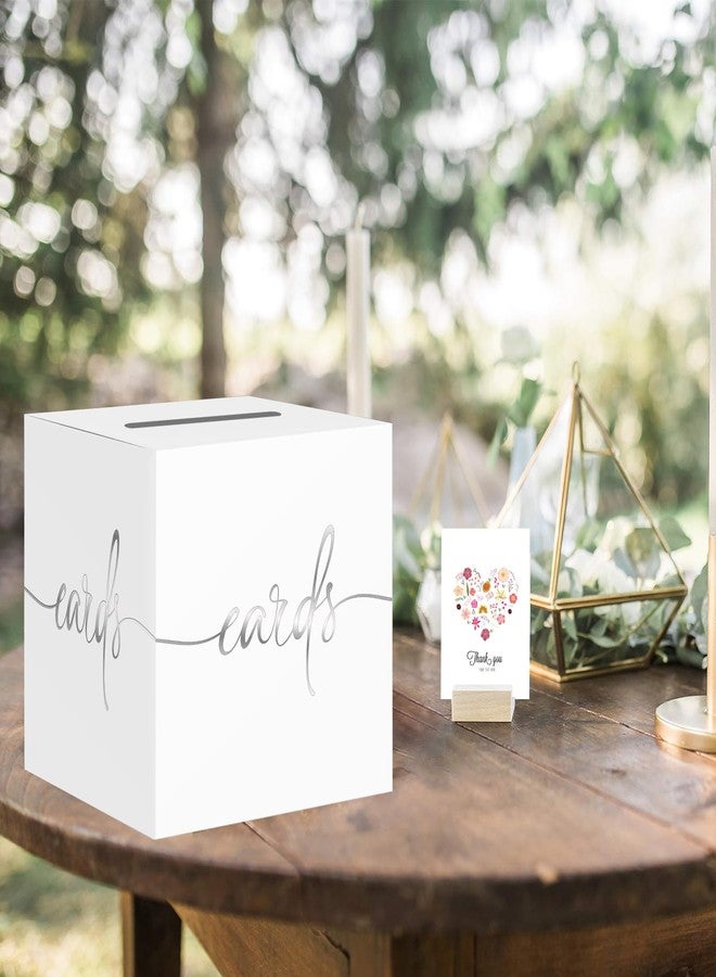 CINSOEN White Card Box with Silver Foil Design, Paperboard Card Box for Birthday Wedding Party Graduation Retirement Anniversary Valentine's Day & Baby Showers, Raffle or Money Box - Image 2